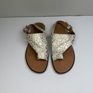 Vionic Women’s White Foil Leopard Ella Leather Toe Loop Comfort Sandals Size 6